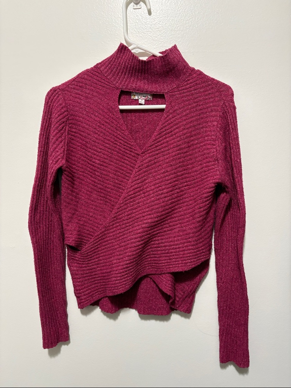 💗 Pink Republic- Ribbed Wrap Cowl-Neck Sweater in Dusty Rose- Size Medium